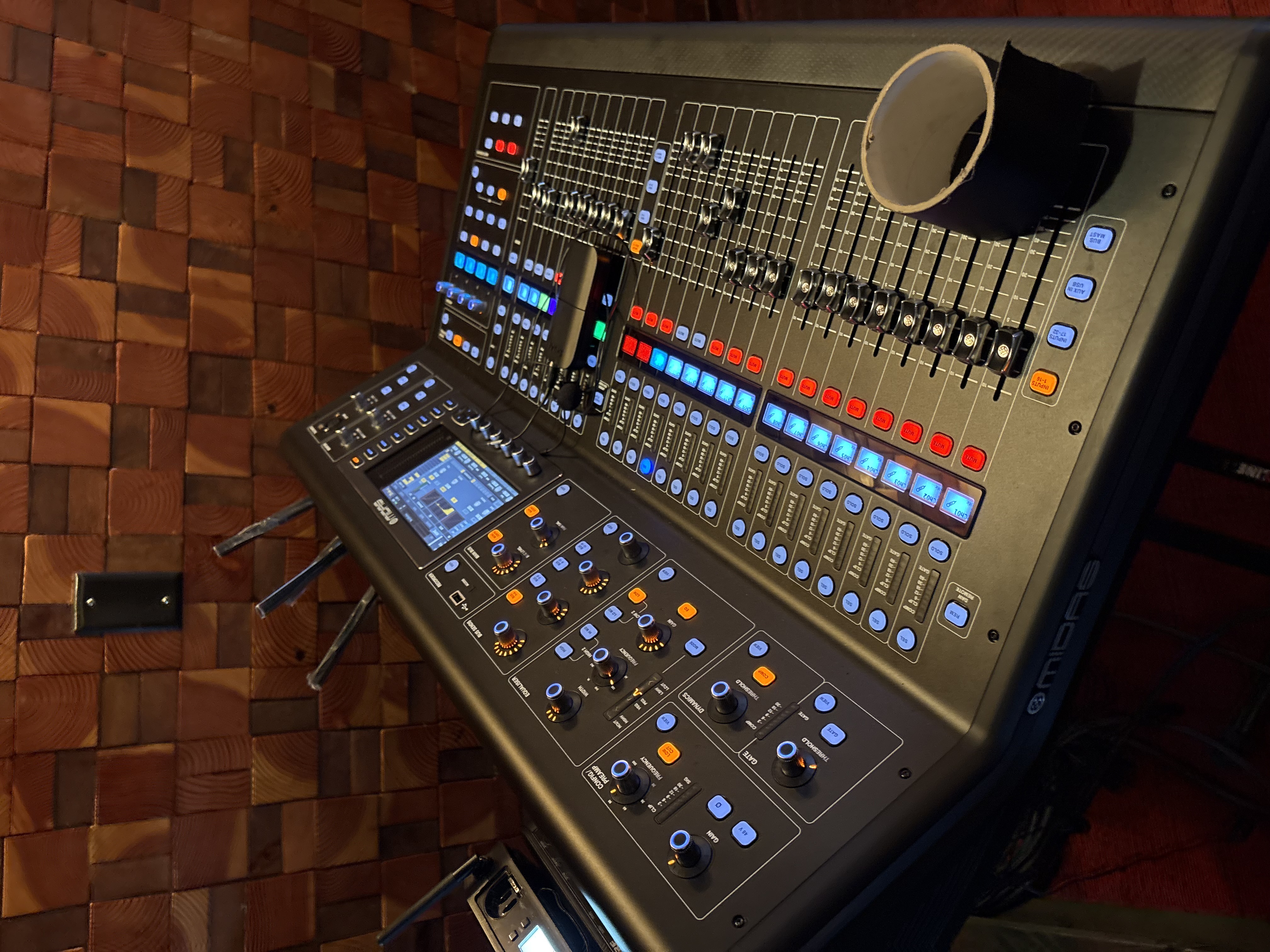 Professional digital mixing console in studio